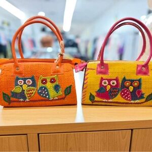 Colorful Owl Embroidered Handbag Set